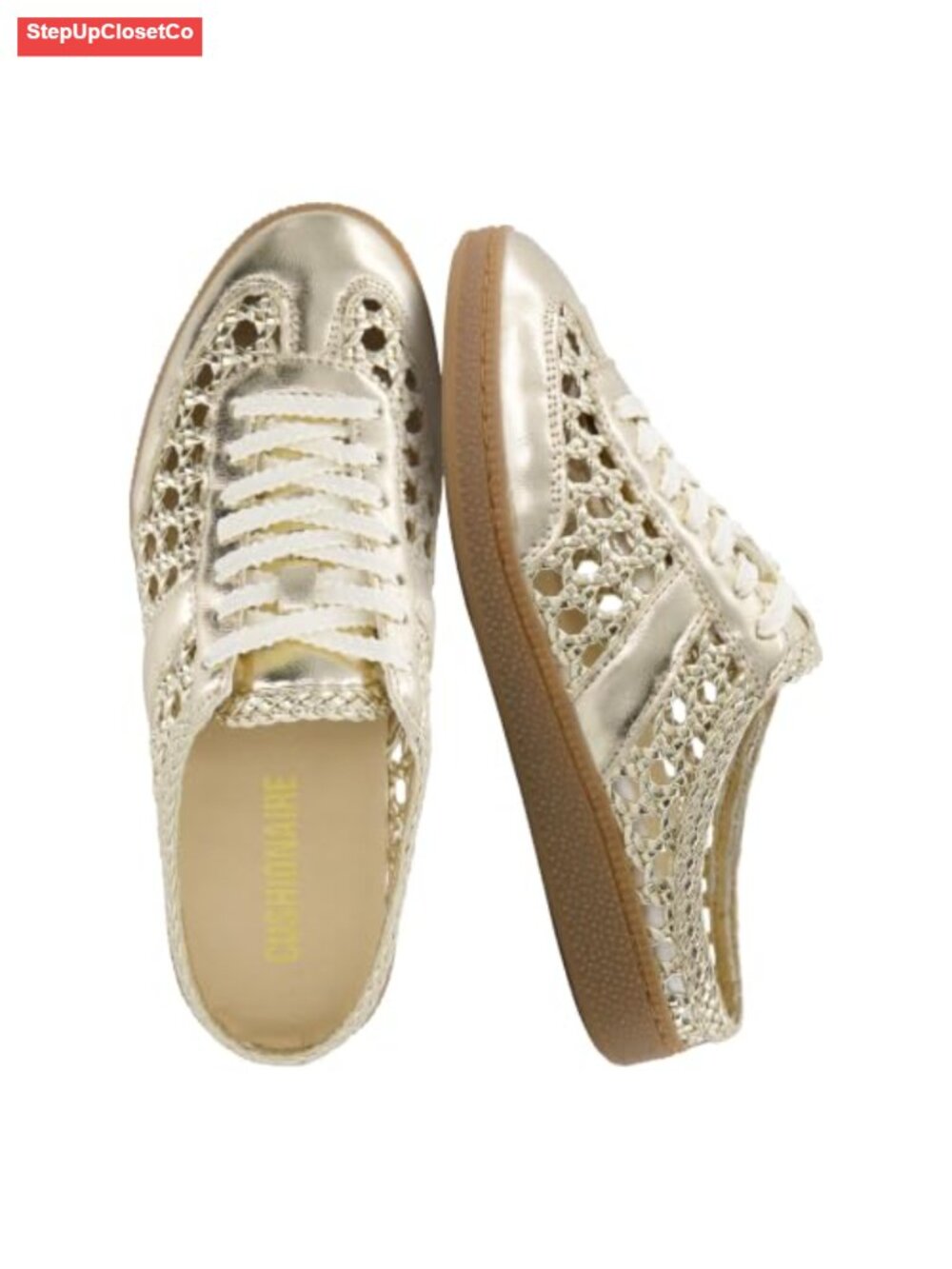 Woven Slip On Backless Sneaker Mules Round Toe Lace Up Closed Toe